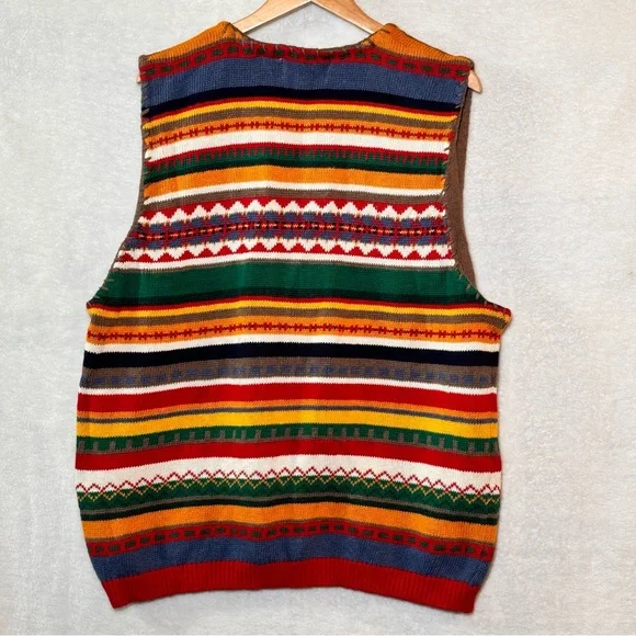 Vtg highgate Ltd II Multicolor Striped Western Knit Button front vest sweater 2X - Picture 5 of 6